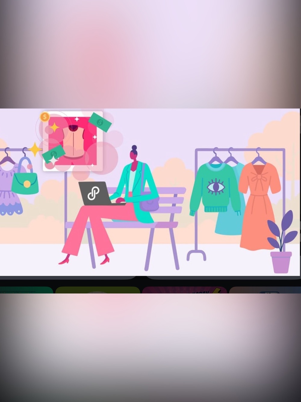 Illustrated Fashion Market Print - Teal Jacket, Pink Pants